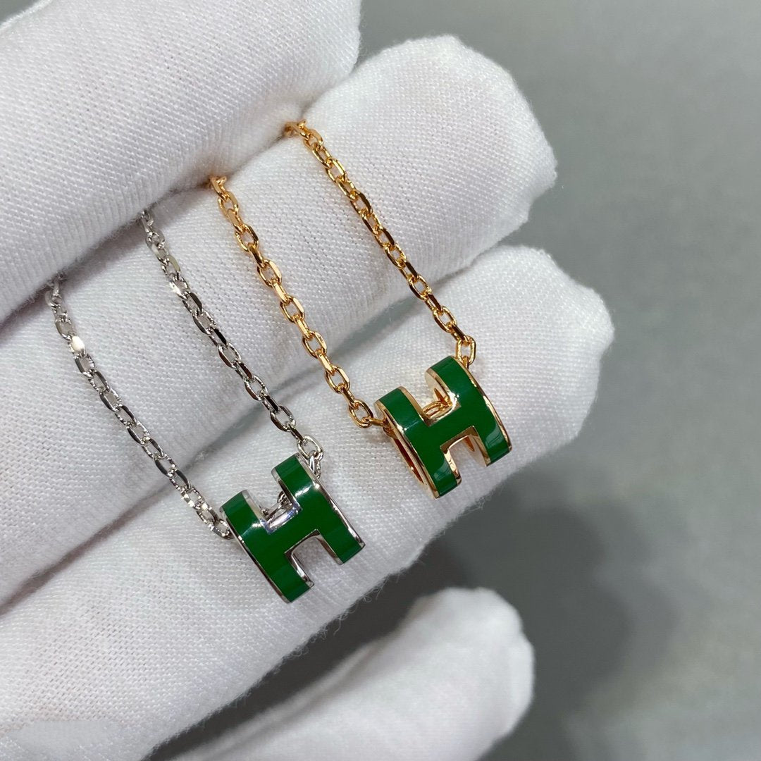 [BIJOUX]POP H GREEN NECKLACE SILVER AND GOLD