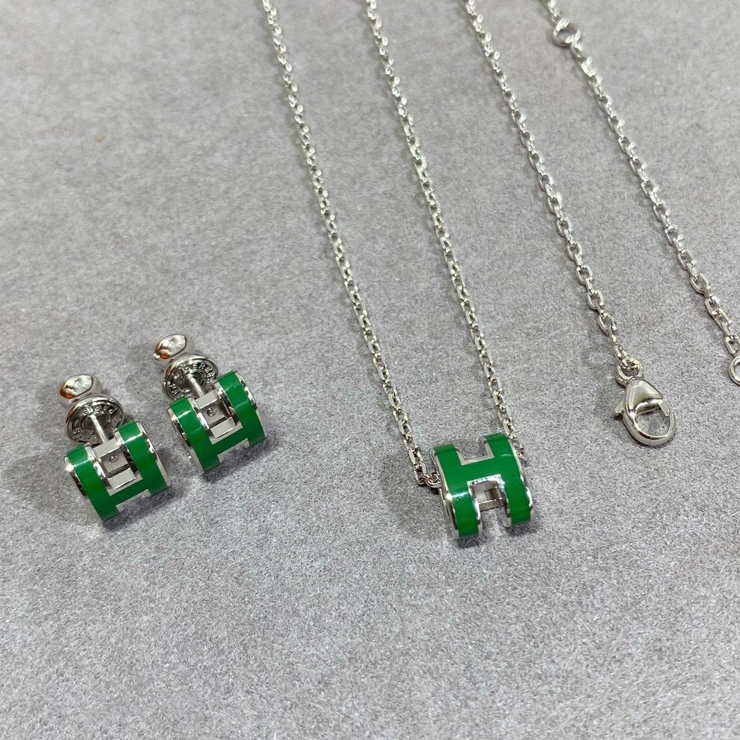[BIJOUX]POP H GREEN NECKLACE SILVER AND GOLD
