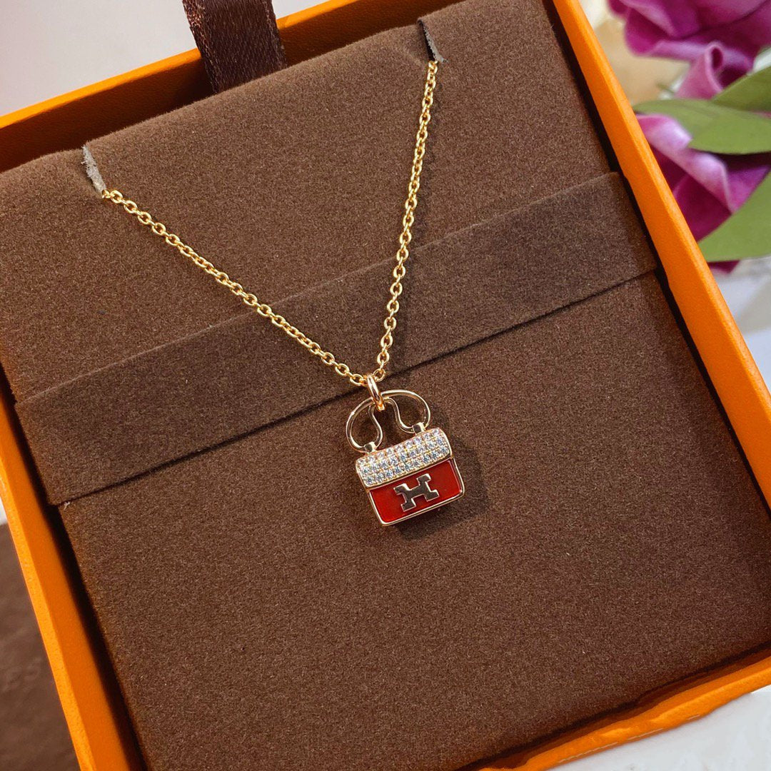 [BIJOUX]CONSTANCE RED PEDANT PINK GOLD NECKLACE