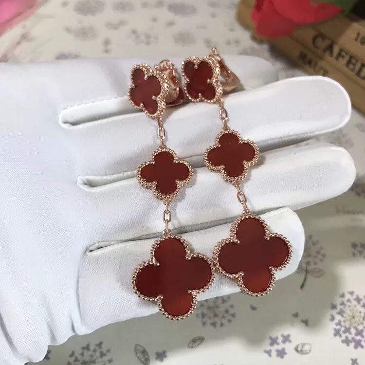 [Topon]CLOVER 3 MOTIF CARNELIAN DROP EARRINGS