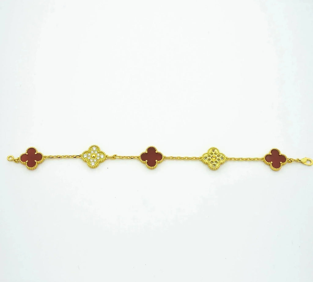 [BIJOUX]CLOVER 5 MOTIFS CARNELIAN DIAMOND BRACELET