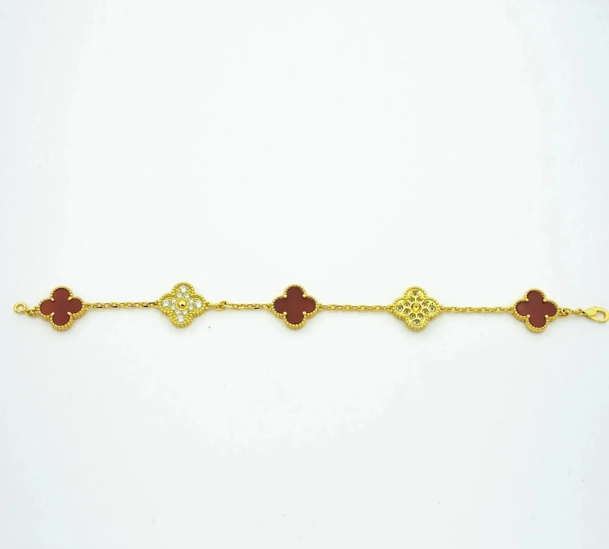 [BIJOUX]CLOVER 5 MOTIFS CARNELIAN DIAMOND BRACELET