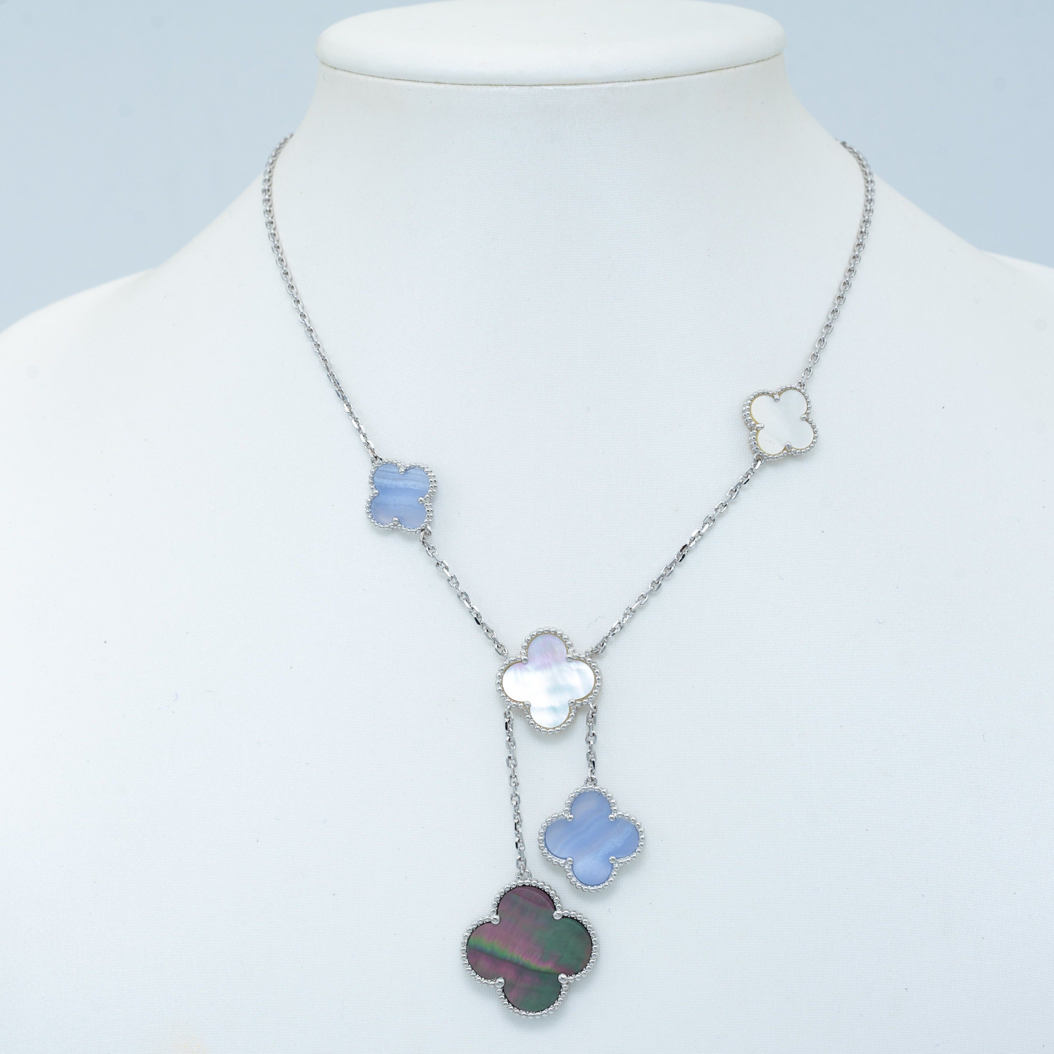 [Topon]CLOVER MOP CHALCEDONY NECKLACE SILVER 6 MOTIF