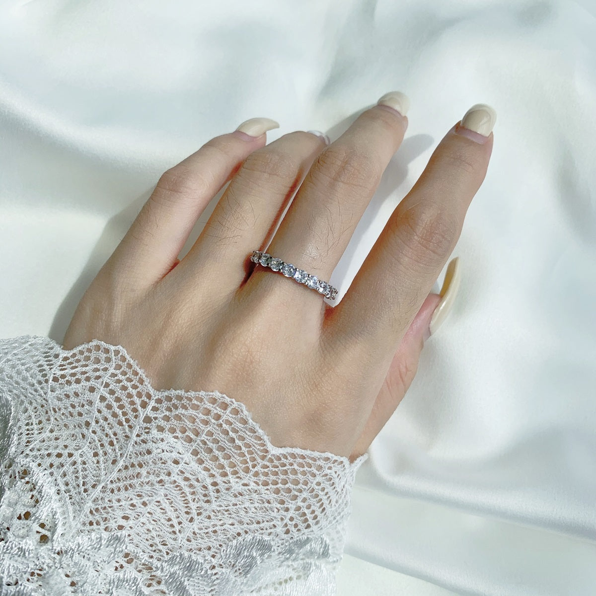 [Goodv]Bague de tennis ronde scintillante