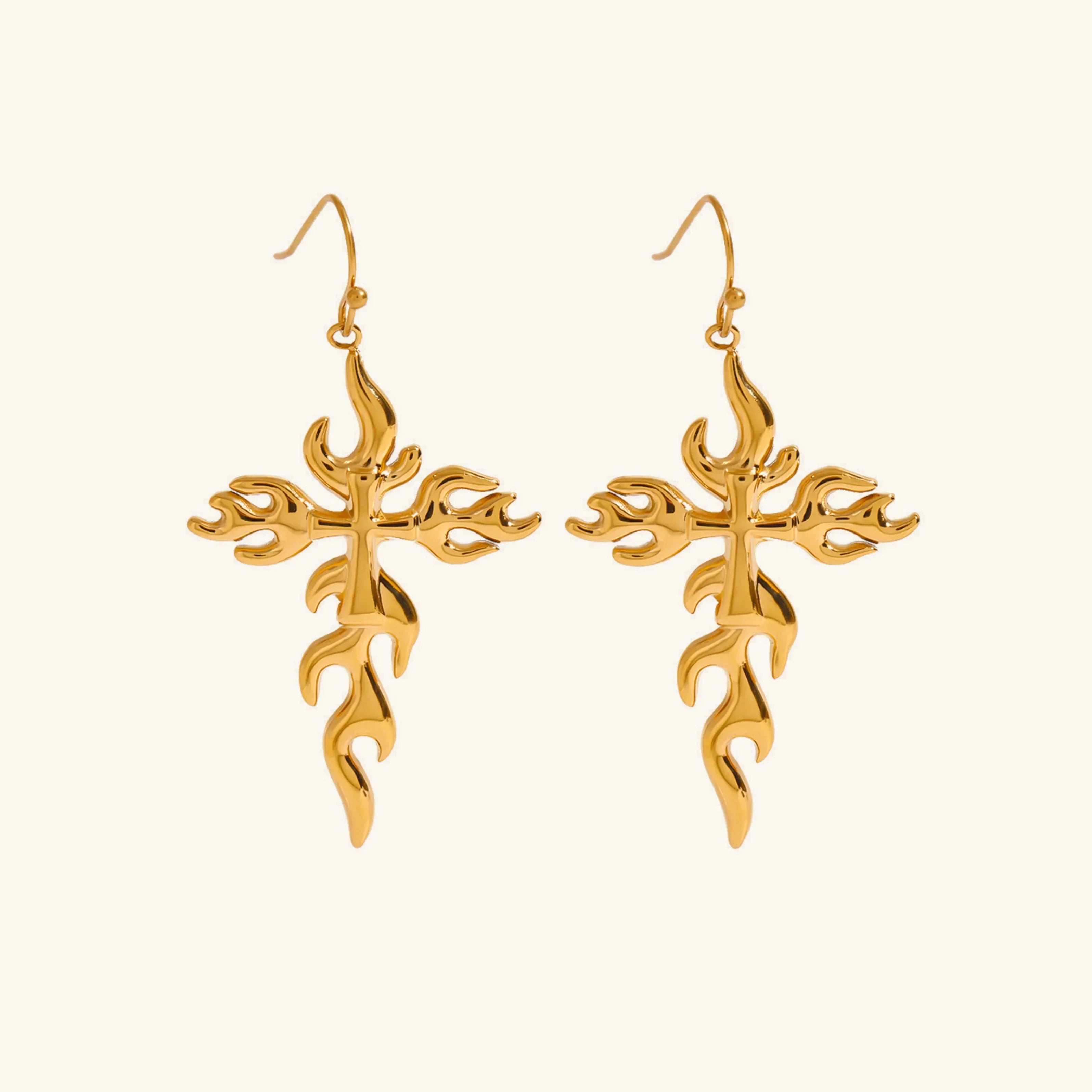 [Topon]Adrielle Branched Cross Gold Earrings