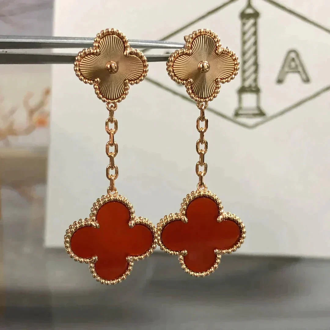 [Topon]CLOVER 2 MOTIF  LASER CARNELIAN EARRINGS