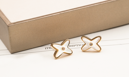 [BIJOUX]JEUX DE WHITE MOP ROSE GOLD DIAMOND EARRINGS
