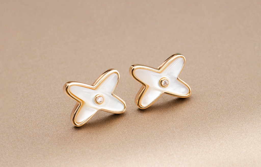 [BIJOUX]JEUX DE WHITE MOP ROSE GOLD DIAMOND EARRINGS