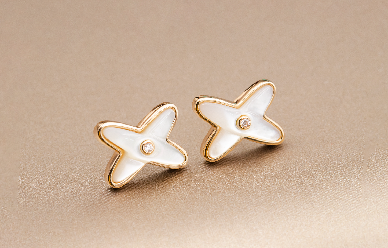 [BIJOUX]BOUCLES D'OREILLES JEUX DE WHITE MOP OR ROSE DIAMANT
