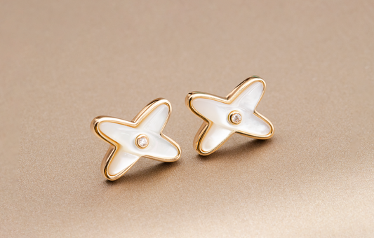 [BIJOUX]JEUX DE WHITE MOP ROSE GOLD DIAMOND EARRINGS