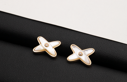 [BIJOUX]JEUX DE WHITE MOP ROSE GOLD DIAMOND EARRINGS