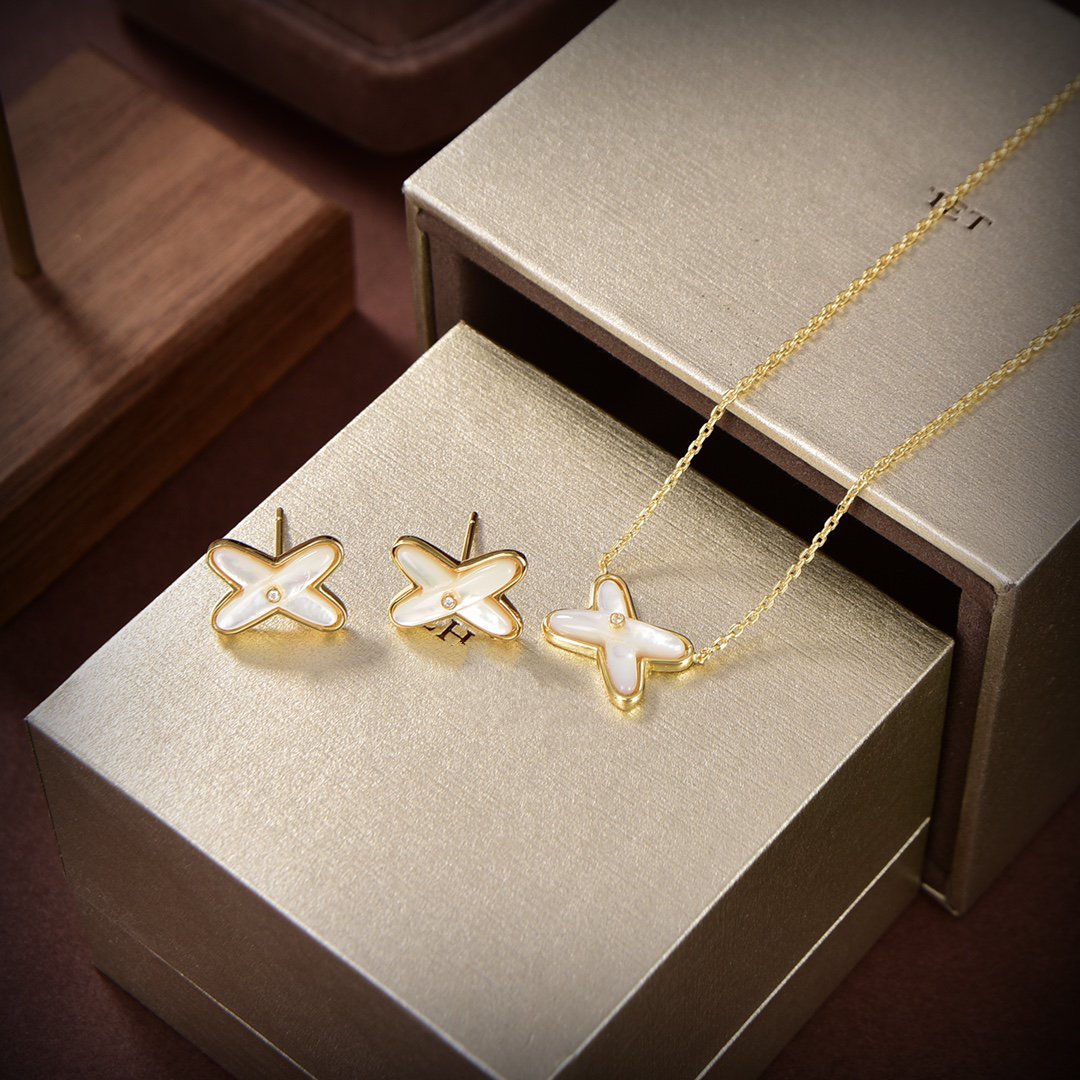 [BIJOUX]JEUX DE WHITE MOP GOLD DIAMOND EARRINGS