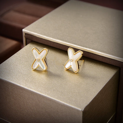 [BIJOUX]JEUX DE WHITE MOP GOLD DIAMOND EARRINGS