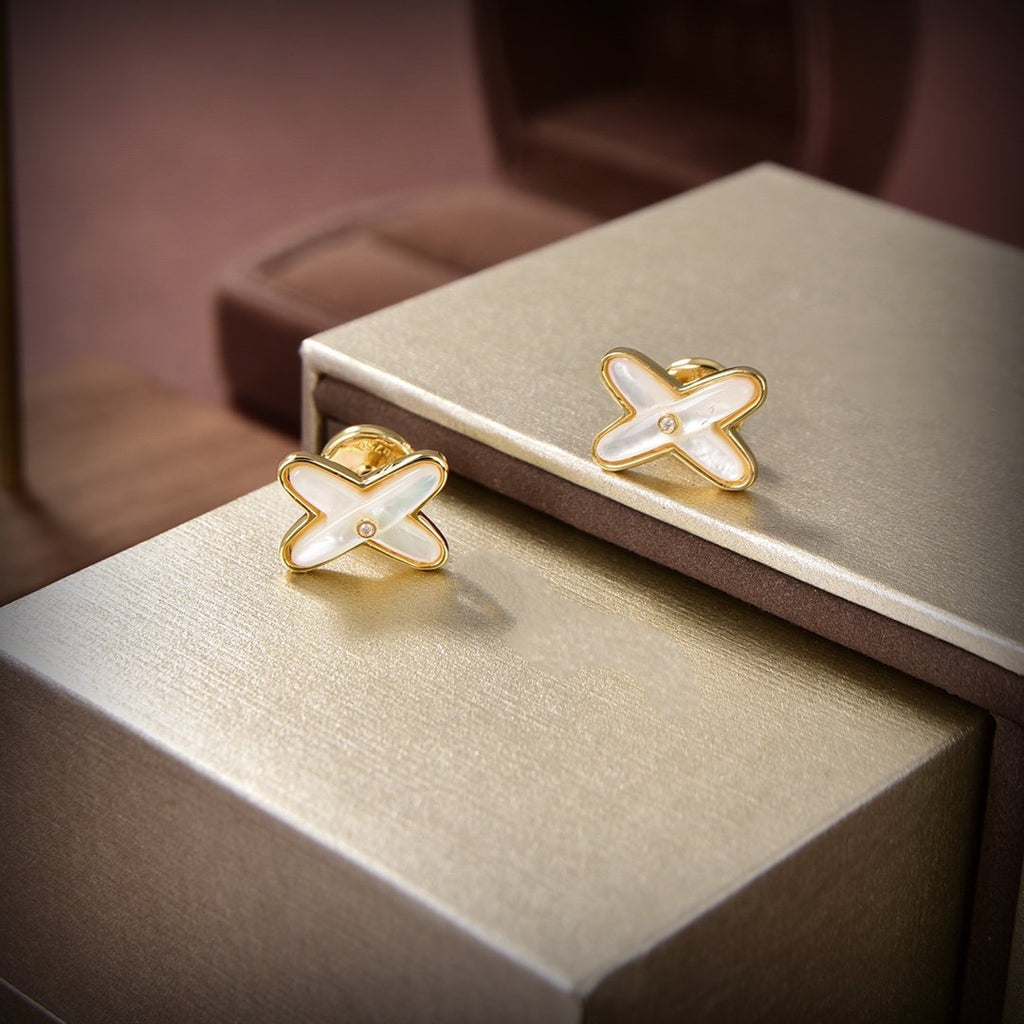 [BIJOUX]JEUX DE WHITE MOP GOLD DIAMOND EARRINGS