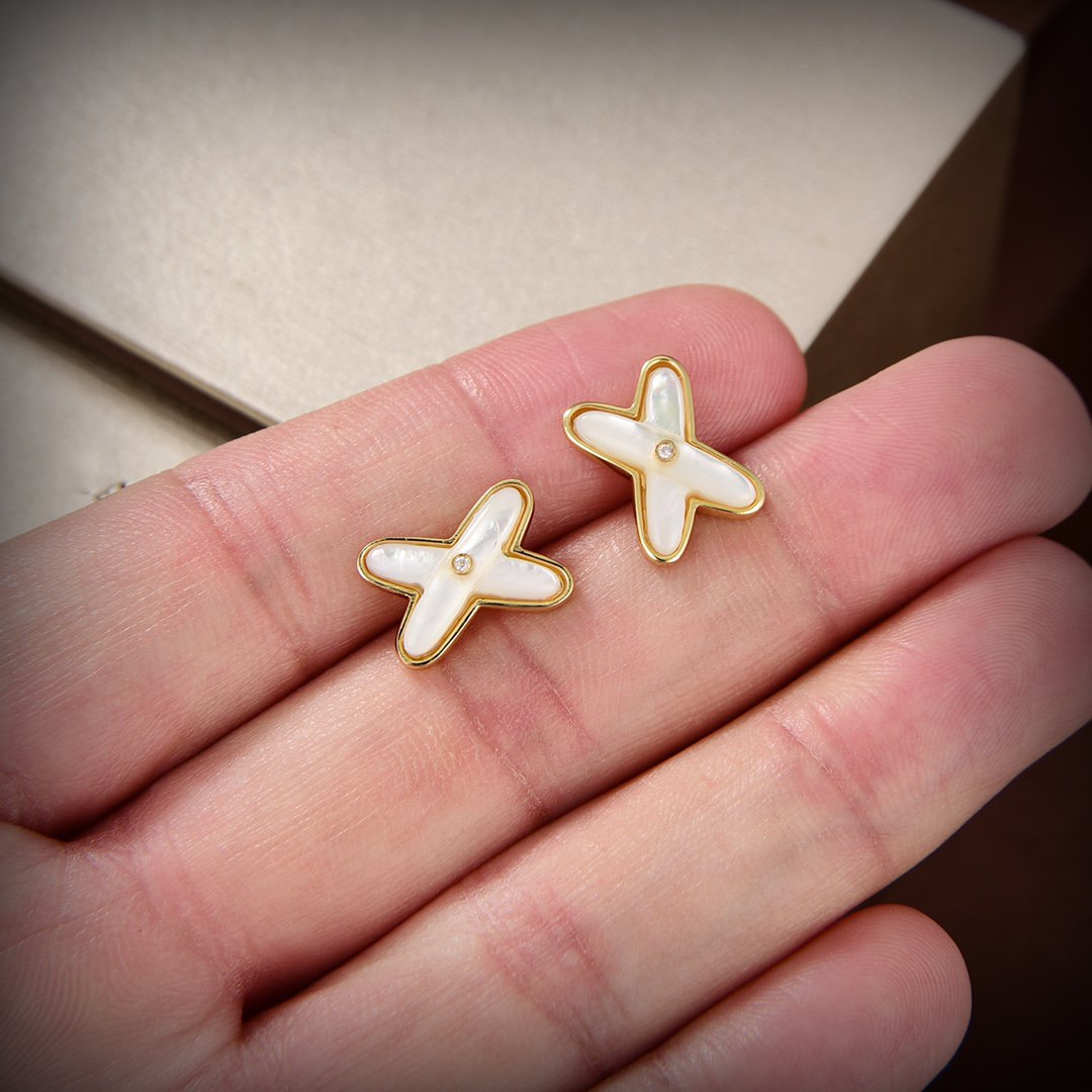 [BIJOUX]JEUX DE WHITE MOP GOLD DIAMOND EARRINGS