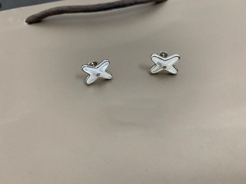 [BIJOUX]JEUX DE WHITE MOP SILVER DIAMOND EARRINGS