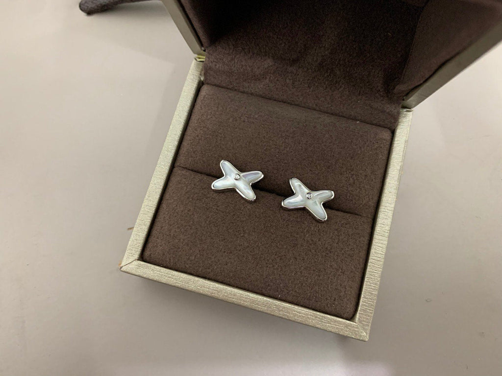[BIJOUX]JEUX DE WHITE MOP SILVER DIAMOND EARRINGS