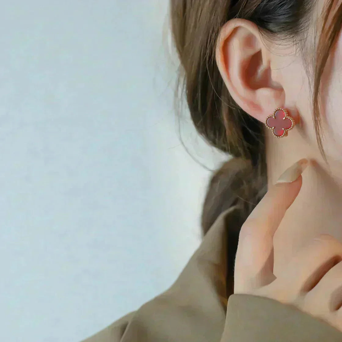 [BIJOUX]CLOVER MEDIUM 1 MOTIFS CARNELIAN  EARRINGS