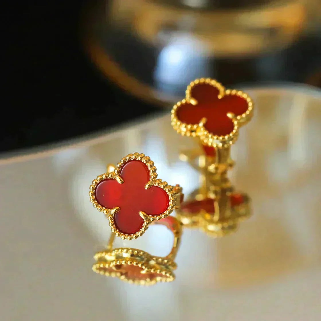 [BIJOUX]CLOVER MEDIUM 1 MOTIFS CARNELIAN  EARRINGS