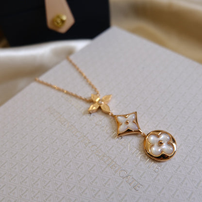 [BIJOUX]COLOR BLOSSOM LARIAT NECKLACE PINK GOLD WHITE MOTHER PEARL AND DIAMOND