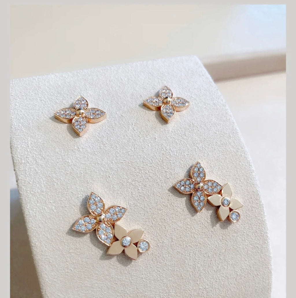 [BIJOUX]BOUCLES D'OREILLES CLOUS STAR BLOSSOM OR ROSE DIAMANTS