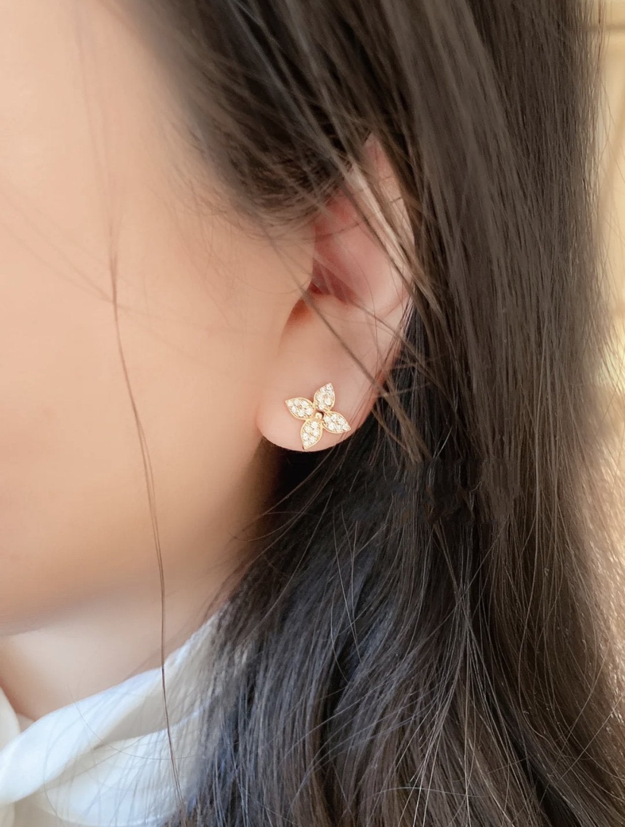 [BIJOUX]BOUCLES D'OREILLES CLOUS STAR BLOSSOM OR ROSE DIAMANTS