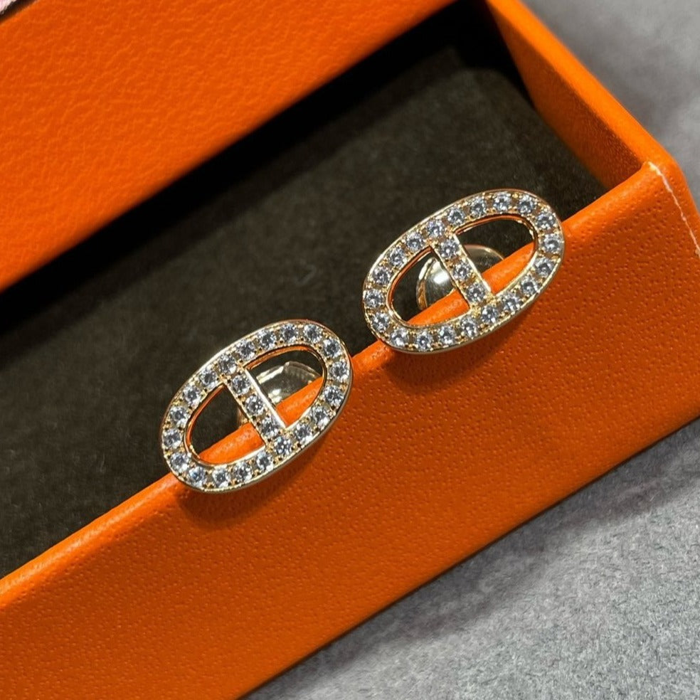 [BIJOUX]HM FULL DIAMOND PIG NOSE STUD EARRINGS