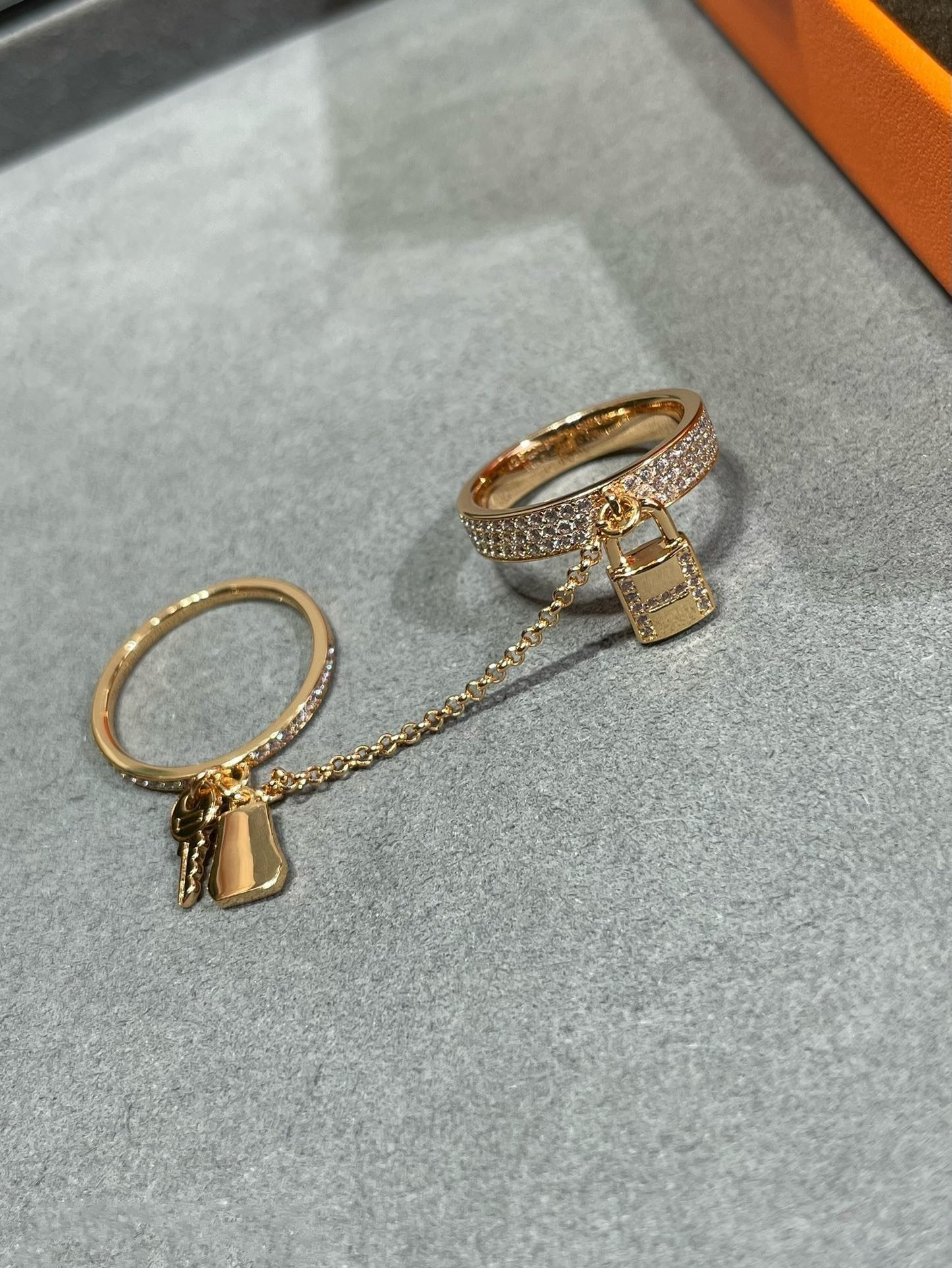 [BIJOUX]HM KELLY CLOCHETTE DOUBLE RING IN ROSE GOLD WITH DIAMONDS