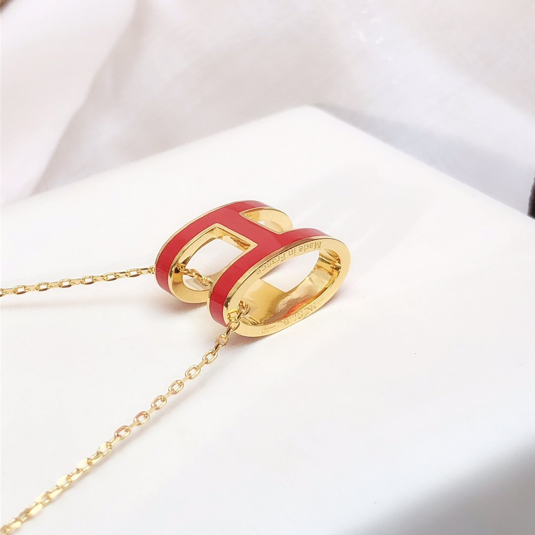 [BIJOUX]HM CLIC RED ENAMEL GOLD NECKLACE