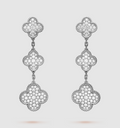 [Topon]CLOVER 3 MOTIF DIAMOND SILVER DROP EARRINGS