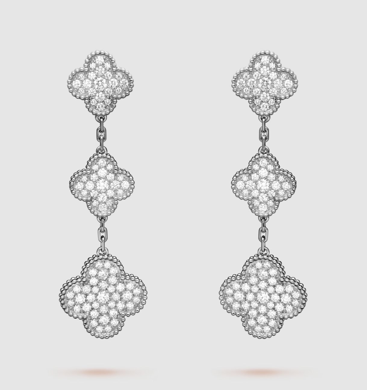 [Topon]CLOVER 3 MOTIF DIAMOND SILVER DROP EARRINGS
