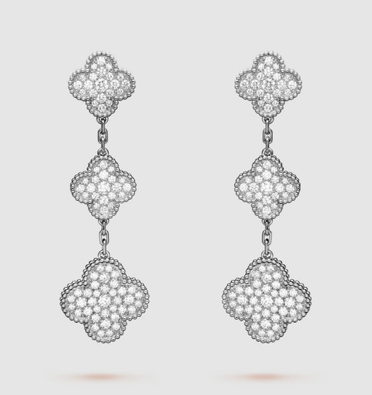 [Topon]CLOVER 3 MOTIF DIAMOND SILVER DROP EARRINGS
