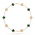 [BIJOUX]CLOVER COLLIER MALACHITE DIAMANT 10 MOTIFS