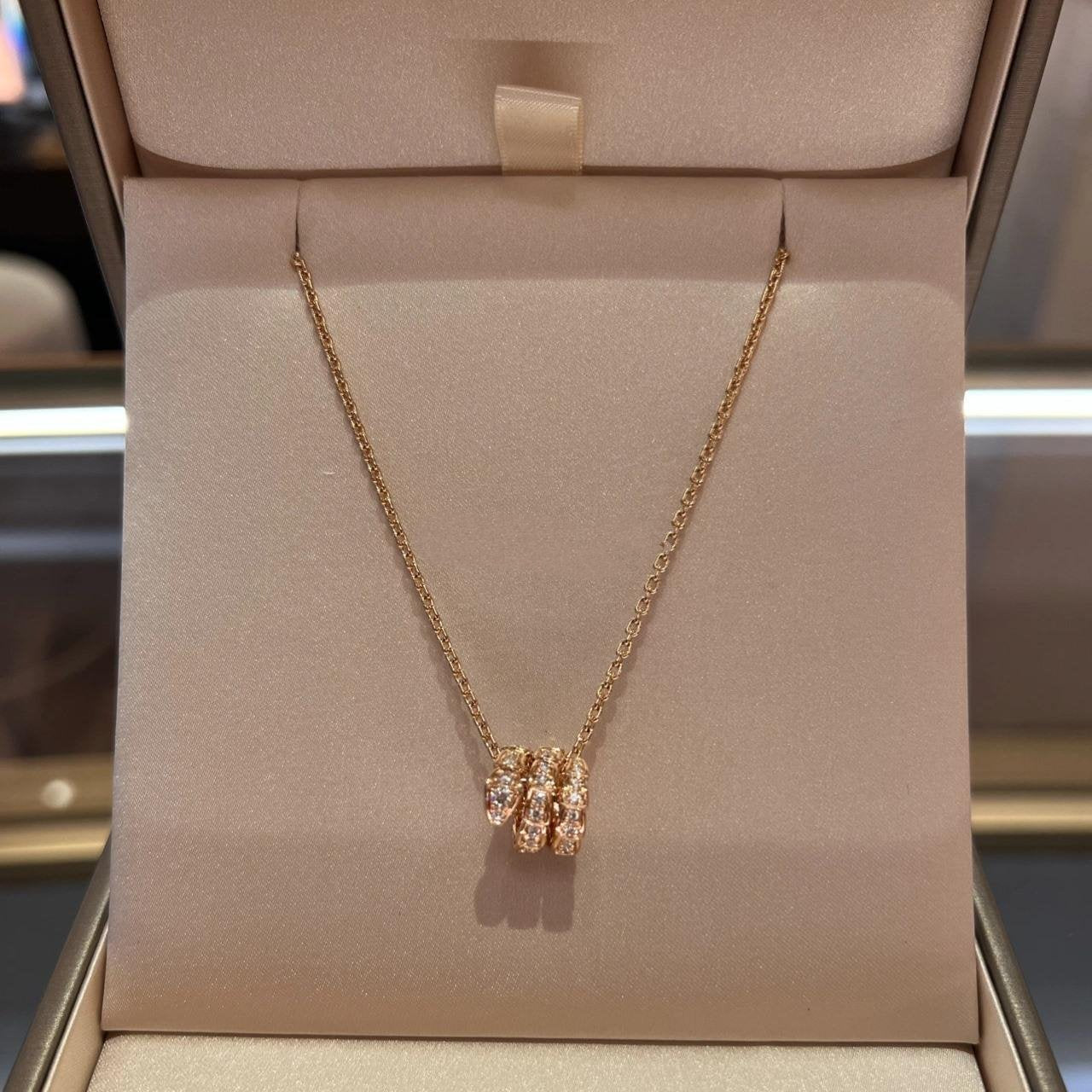 [BIJOUX]SERPENTI PINK GOLD NECKLACE DOUBLE RING DIAMOND