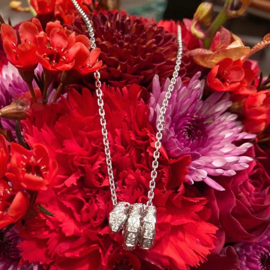 [BIJOUX]SERPENTI SILVER NECKLACE DOUBLE RING DIAMOND