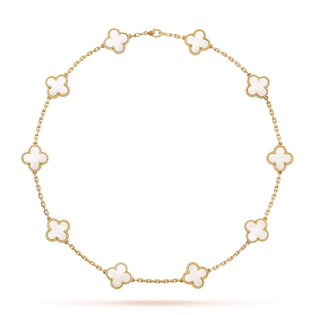 [BIJOUX] COLLIER NACRE BLANCHE 10 MOTIFS TRÈFLE