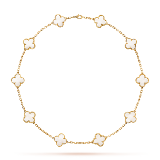 [BIJOUX]CLOVER 10 MOTIFS WHITE MOTHER OF PEARL NECKLACE