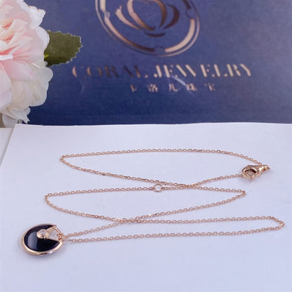 [BIJOUX]AMULETTE ROSE GOLD ONYX NECKLACE