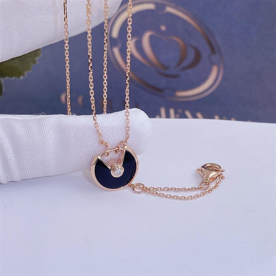 [BIJOUX] COLLIER AMULETTE OR ROSE ONYX