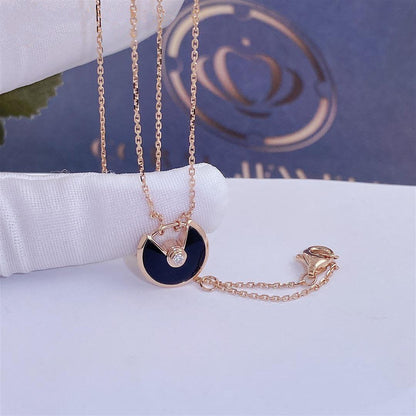 [BIJOUX]AMULETTE ROSE GOLD ONYX NECKLACE