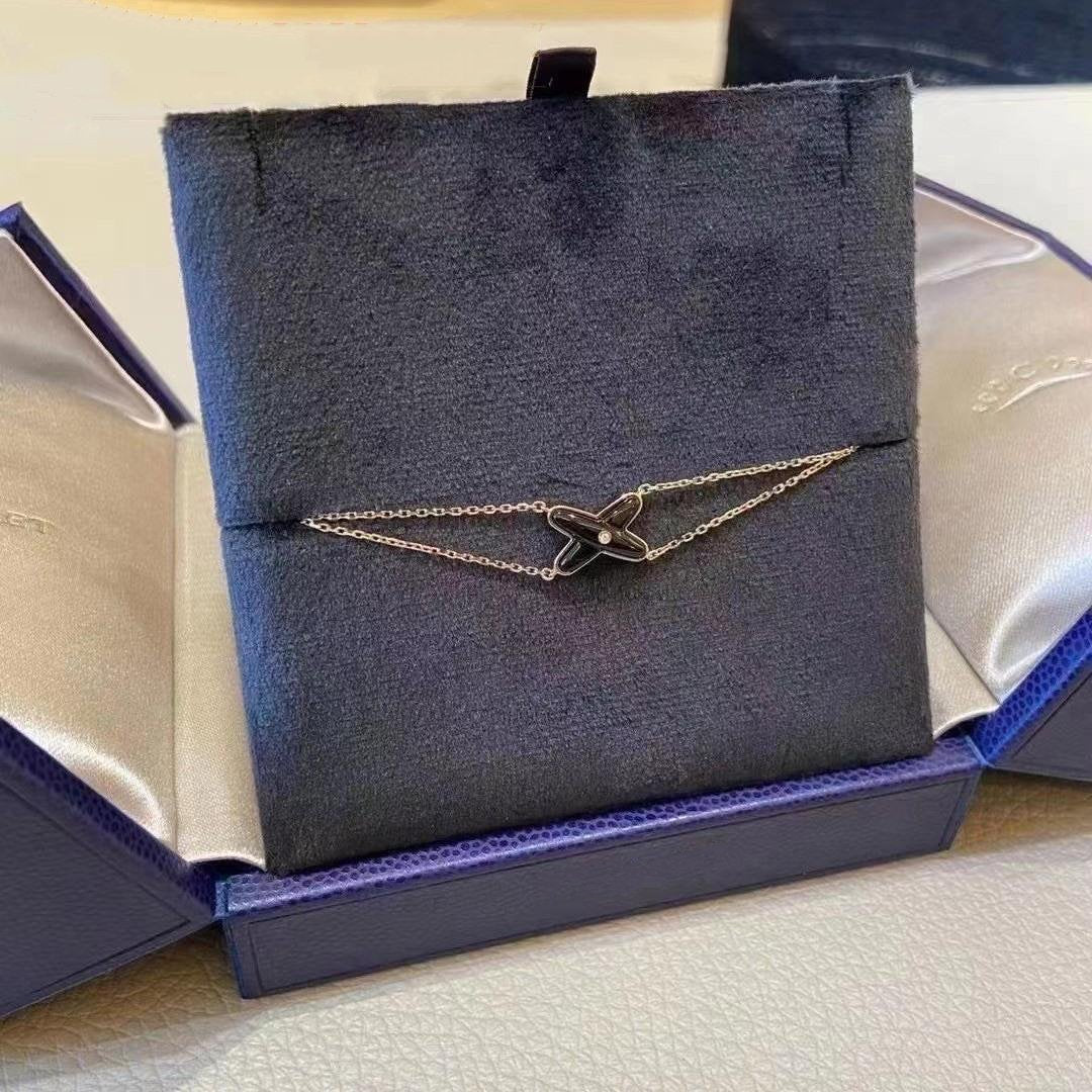 [BIJOUX]JEUX ブレスレット オニキス ピンクゴールド 1ダイヤモンド