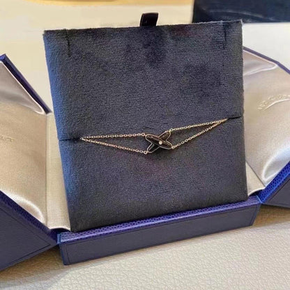 [BIJOUX]JEUX ブレスレット オニキス ピンクゴールド 1ダイヤモンド