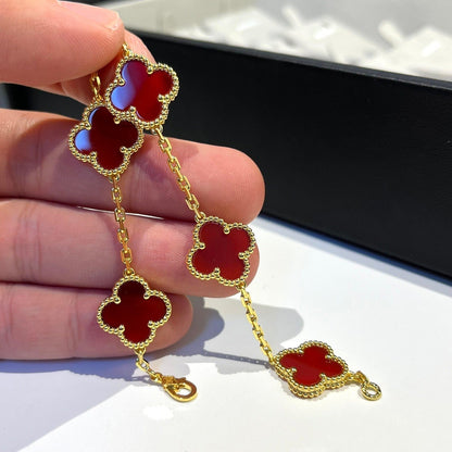 [BIJOUX]CLOVER 5 MOTIFS RED AGATE  BRACELET