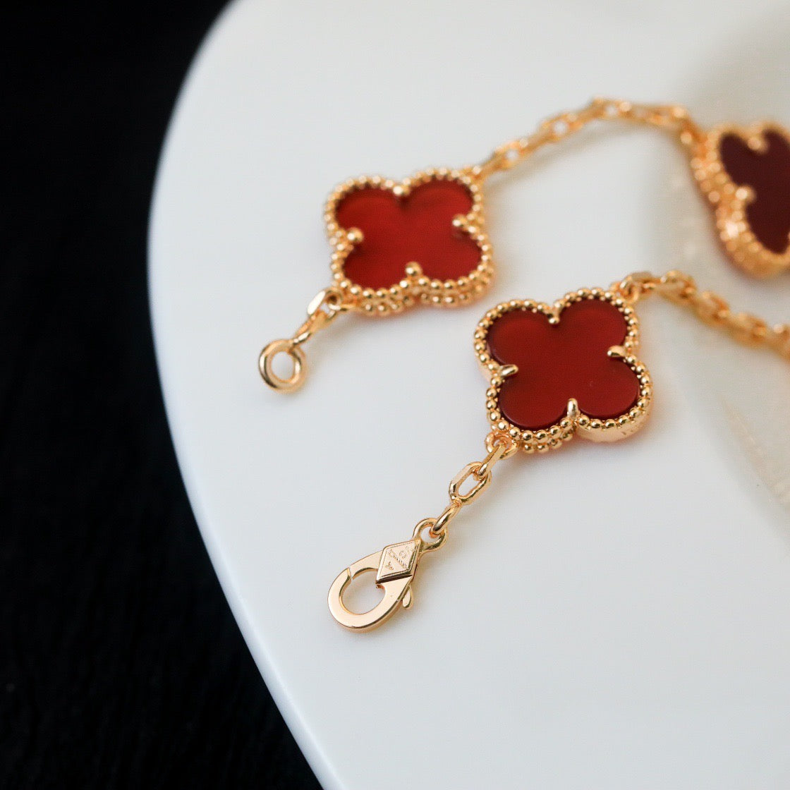 [BIJOUX]CLOVER 5 MOTIFS RED AGATE  BRACELET