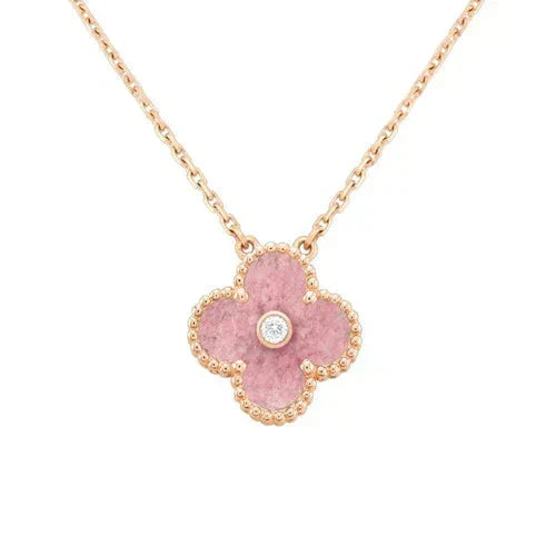 [Topon]CLOVER 15MM DIAMOND RHODONITE NECKLACE