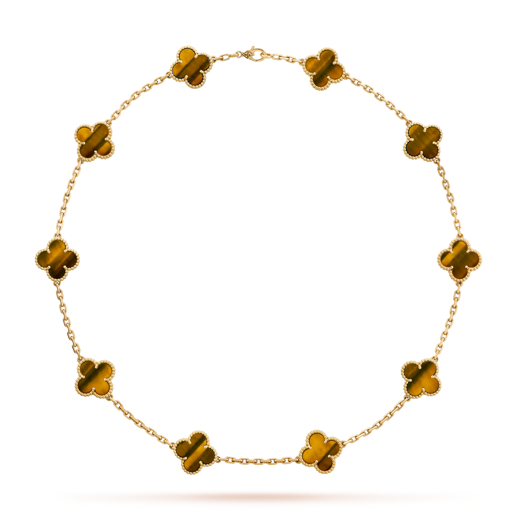 [BIJOUX]CLOVER 10 MOTIFS TIGER EYE NECKLACE