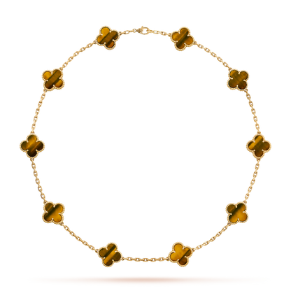 [BIJOUX]CLOVER 10 MOTIFS TIGER EYE NECKLACE