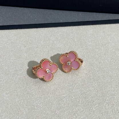 [BIJOUX]CLOVER MEDIUM 1 DIAMOND PINK EARRINGS