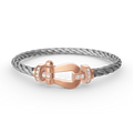 [BIJOUX]BRACELET FORCE LARGE FER À CHEVAL DEMI DIAMANT OR ROSE