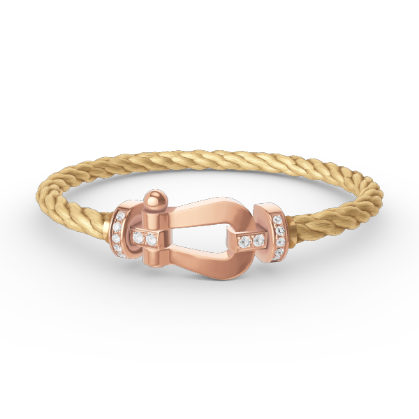 [BIJOUX]BRACELET FORCE LARGE FER À CHEVAL DEMI DIAMANT OR ROSE